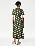 Pure Cotton Printed V-Neck Midi Tiered Dress