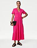 Pure Cotton Jersey V-Neck Midi Tiered Dress