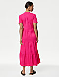 Pure Cotton Jersey V-Neck Midi Tiered Dress
