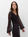 Chiffon Spot Print Midi Tea Dress