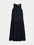Pure Cotton Midaxi Drop Waist Tiered Dress