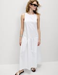 Pure Cotton Midaxi Drop Waist Tiered Dress