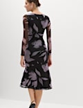 Floral Bodycon Midi Dress with Long Sleeves
