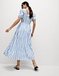 Pure Cotton Striped Midi Waisted Dress
