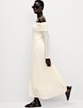 Jersey Lace Bardot Midi Waisted Dress