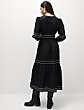 Pure Cotton Embroidered Midi Waisted Dress