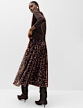 Animal Print Mesh Midi A-Line Skirt