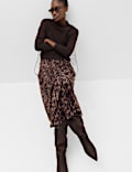 Animal Print Mesh Midi A-Line Skirt