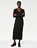 Ribbed V-Neck Midi Column Dress