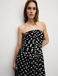 Lyocell Rich Polka Dot Sweetheart Neckline Maxi Waisted Dress