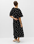 Lyocell Rich Polka Dot Midi Waisted Dress