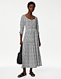 Jersey Printed Square Neck Midi Dress