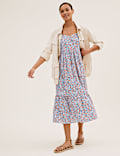 Cotton Ditsy Floral Cami Tiered Midi Dress