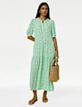 Printed Round Neck Midi Tiered Dress