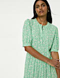 Printed Round Neck Midi Tiered Dress