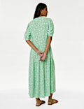 Printed Round Neck Midi Tiered Dress