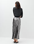 Satin Metallic Midi Slip Skirt