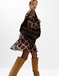 Chiffon Checked Tie Neck Mini Drop Waist Dress