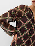 Chiffon Checked Tie Neck Mini Drop Waist Dress