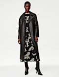 Jersey Printed Mesh Funnel Neck Midi Dress