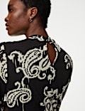 Jersey Printed Mesh Funnel Neck Midi Dress