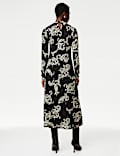 Jersey Printed Mesh Funnel Neck Midi Dress