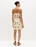 Robe caraco coupe courte 100 % coton &agrave; col en V et ornement
