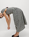 Cotton Rich Gingham Square Neck Midi Dress