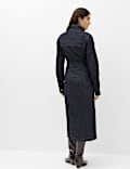 Denim Funnel Neck Midi Column Dress