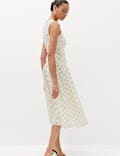 Mesh Checked Midi Dropped Waist Dress