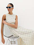 Mesh Checked Midi Dropped Waist Dress