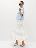 Mesh Checked Midi A-Line Skirt