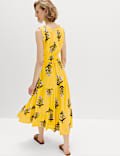 Pure Cotton Floral Midi Waisted Dress