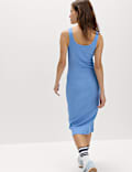 Schmales Midikleid mit hohem Baumwollanteil und Rippenmuster