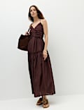 Cotton Rich Ruched Midaxi Waisted Dress