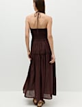 Cotton Rich Ruched Midaxi Waisted Dress