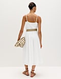 Robe midaxi 100 % coton &agrave; encolure carr&eacute;e, bretelles et taille ajust&eacute;e