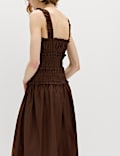 Pure Cotton Shirred Midi Waisted Dress
