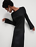 Textured Round Neck Midi Column Dress