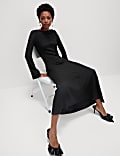 Textured Round Neck Midi Column Dress