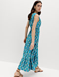 Pure Cotton Floral Midi Waisted Dress