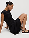 Pure Cotton Round Neck Mini Shirred Dress