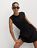 Pure Cotton Round Neck Mini Shirred Dress