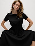 Pure Cotton Shirred Midi Waisted Dress