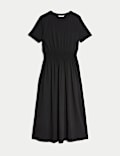 Pure Cotton Shirred Midi Waisted Dress