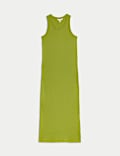 Cotton Rich Ribbed Crew Neck Midi Column Dress