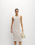 Robe midi coupe droite en coton &agrave; rayures