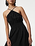Pure Cotton Halter Neck Midi Waisted Dress