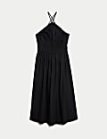 Tailliertes Midi-Neckholder-Kleid aus reiner Baumwolle