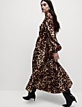 Animal Print Midi Waisted Tiered Dress